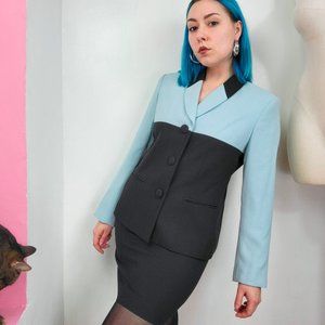Vintage 90s Baby Blue & Black Colorblock Blazer Jacket